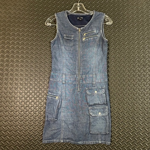 The Children's Place Denim Dress Utility Pockets Full Zip Sleeveless Size 12 - Picture 1 of 7